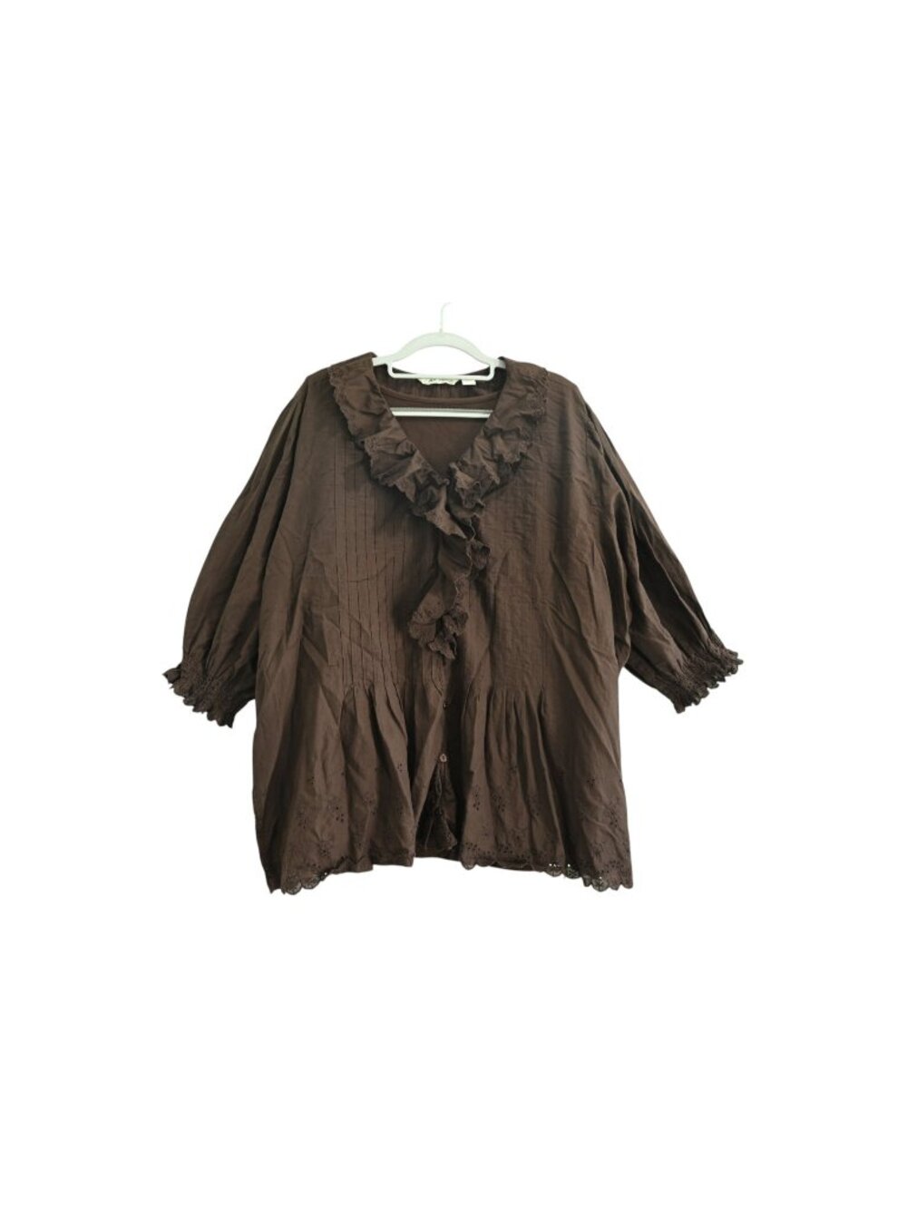 Ree by The Pioneer Woman Ruffle Front Eyelet Trim Blouse Sz 3X Brown A723980